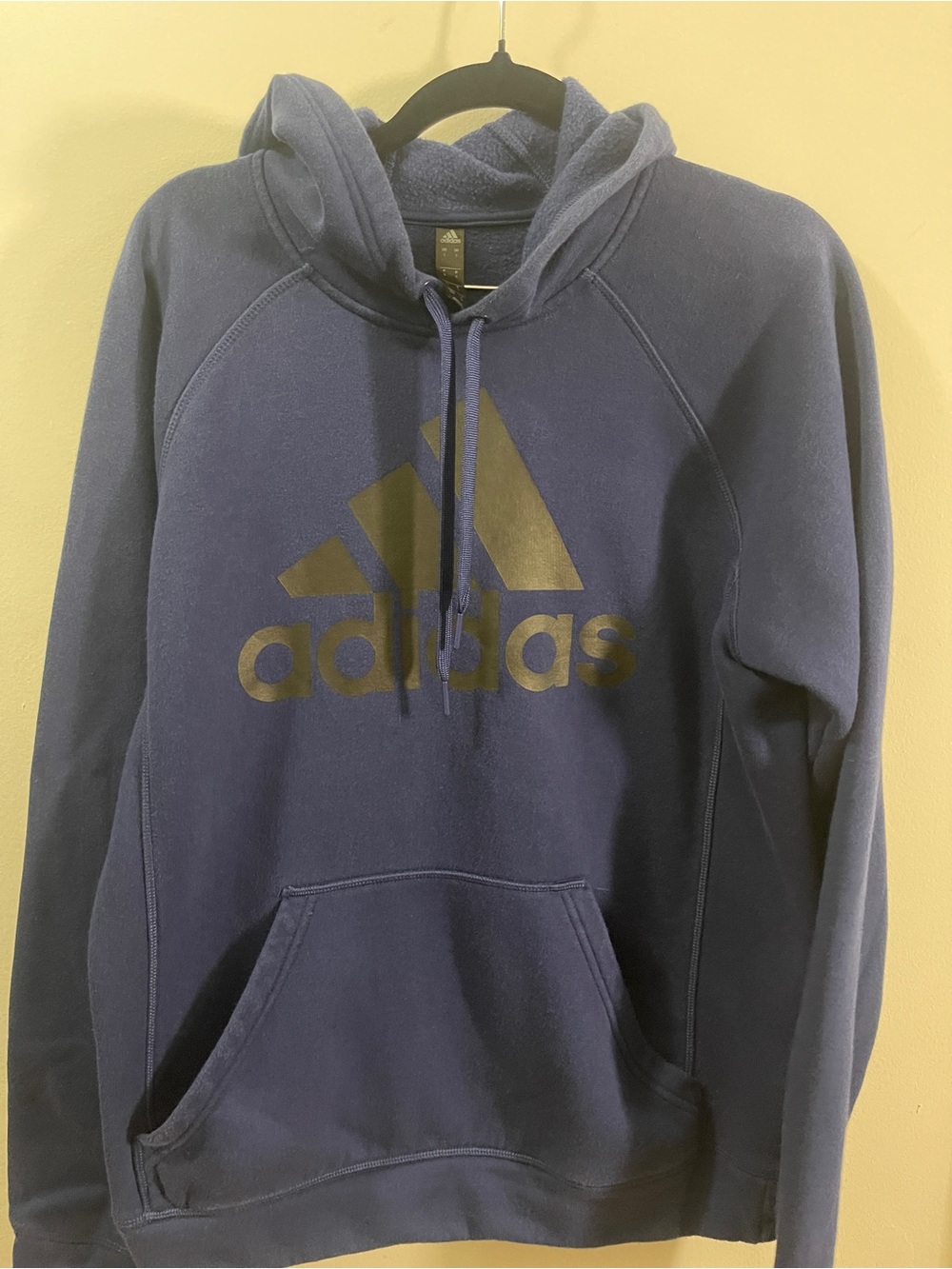 Adidas Navy Fleece Logo Pullover Hoodie Size Small